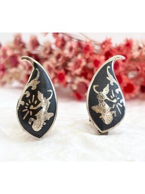 Siam Sterling Silver Teardrop Mekkalah Goddess of Lightening 925 Stud Earrings
